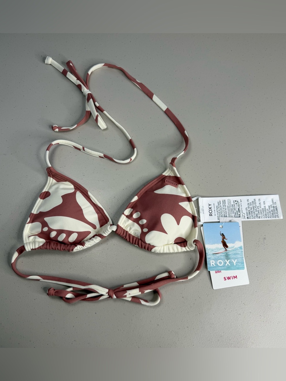 Roxy Brown and Cream PT Beach Classic Mini Tikitri Bikini Top Women Size XS